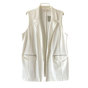 CHICO'S Women Size XL (16) Antique White Long Open Front Modern Vest Jacket NWT